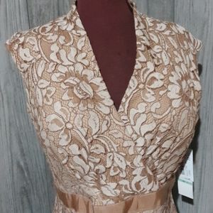 Leslie Fay Tan Lace A line dress sz 8